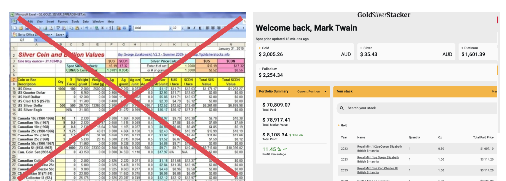 Streamline Your Bullion Tracking with GoldSilverStacker: The best Gold and Silver Spreadsheet Tracker